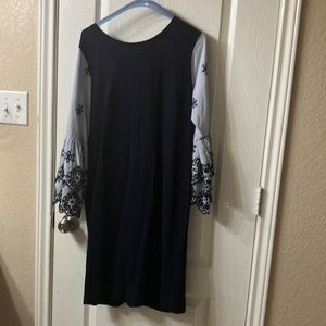 Blue embroidered long sleeve dress LOFT
